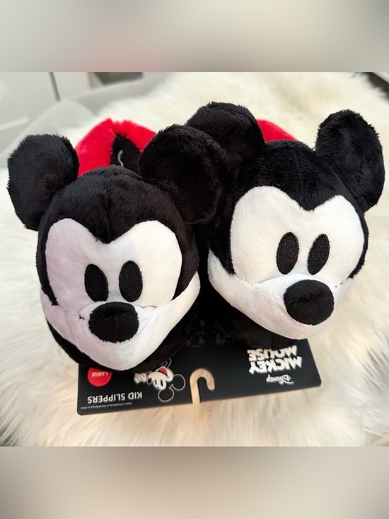 Disney Other - Disney Mickey Mouse Plush Slippers - Black and Red Kids LG NEW!